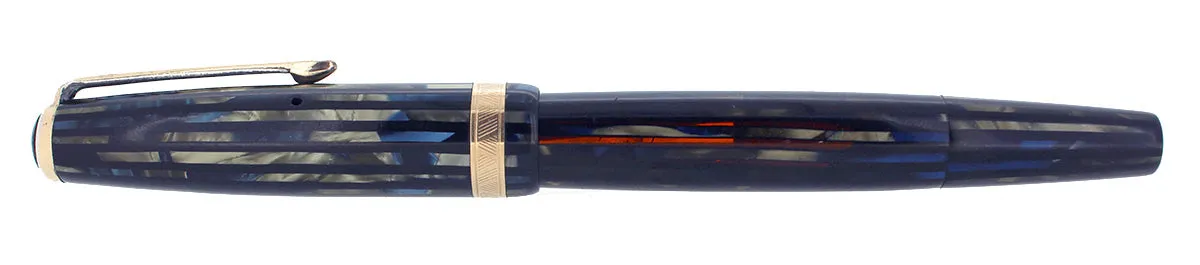 1943 PARKER SENIOR DUOFOLD STRIPED BLUE GRAY CELLULOID FOUNTAIN PEN RESTORED
