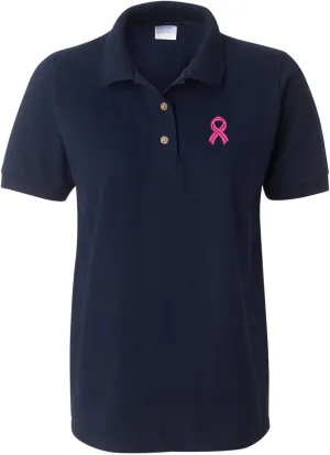 ALLNTRENDS Women's Polo T Shirt Pink Ribbon Breast Cancer Support Embroidered