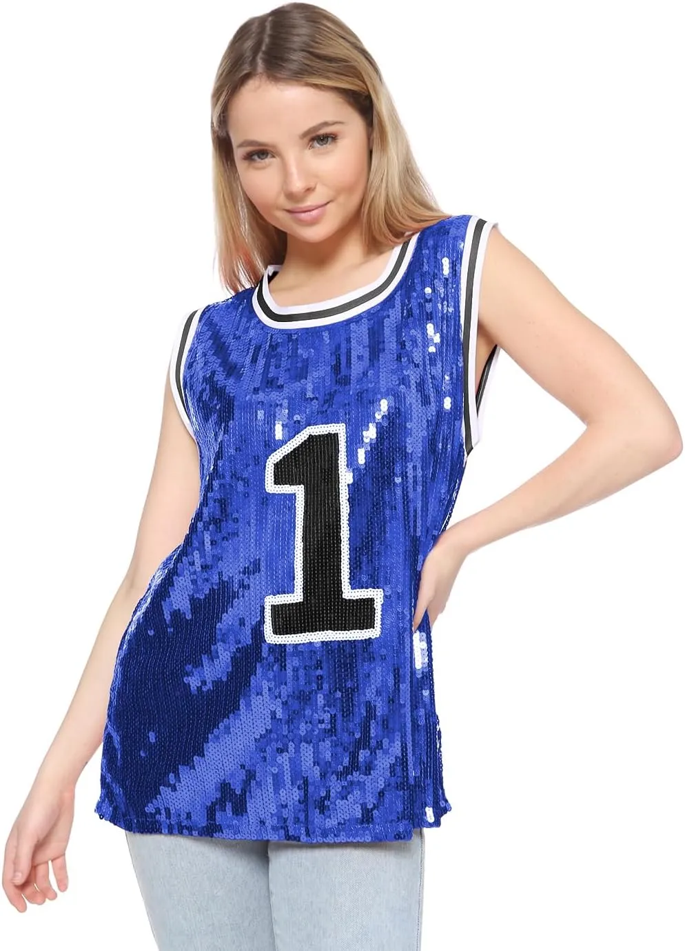 Anna-Kaci Sparkle Glitter Hip Hop T-Shirt Top Tunic Basketball Sequins Tank Vests