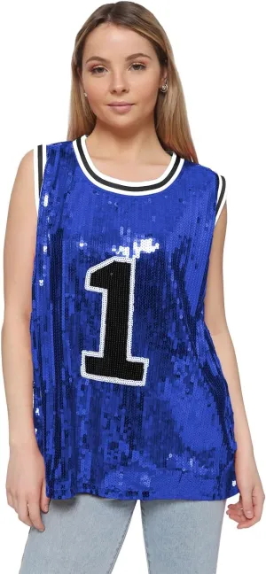 Anna-Kaci Sparkle Glitter Hip Hop T-Shirt Top Tunic Basketball Sequins Tank Vests