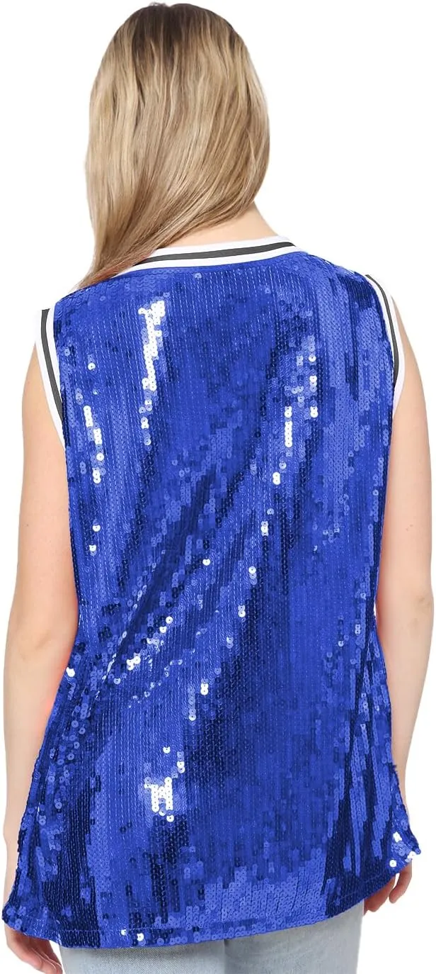 Anna-Kaci Sparkle Glitter Hip Hop T-Shirt Top Tunic Basketball Sequins Tank Vests