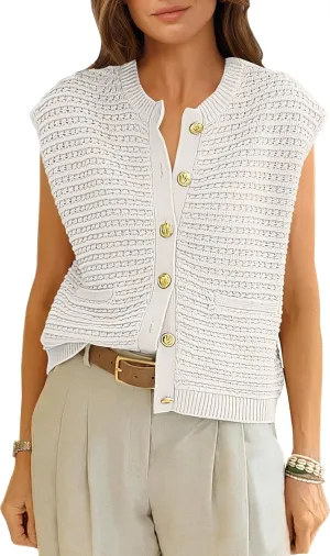 ANRABESS Women Sweater Vests Sleeveless Cardigan Casual Loose Knit Button Down Sweater Tops 2025 Spring Summer Trendy Outfits