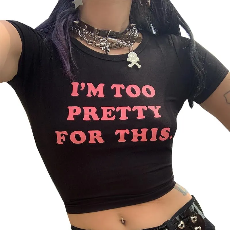 Baby Tees for Women Y2K Baby Tees E-Girls Cute Graphic Print Crop Tops Slim Fit T Shirts Retro Vintage Aesthetic