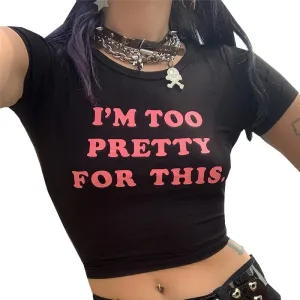 Baby Tees for Women Y2K Baby Tees E-Girls Cute Graphic Print Crop Tops Slim Fit T Shirts Retro Vintage Aesthetic
