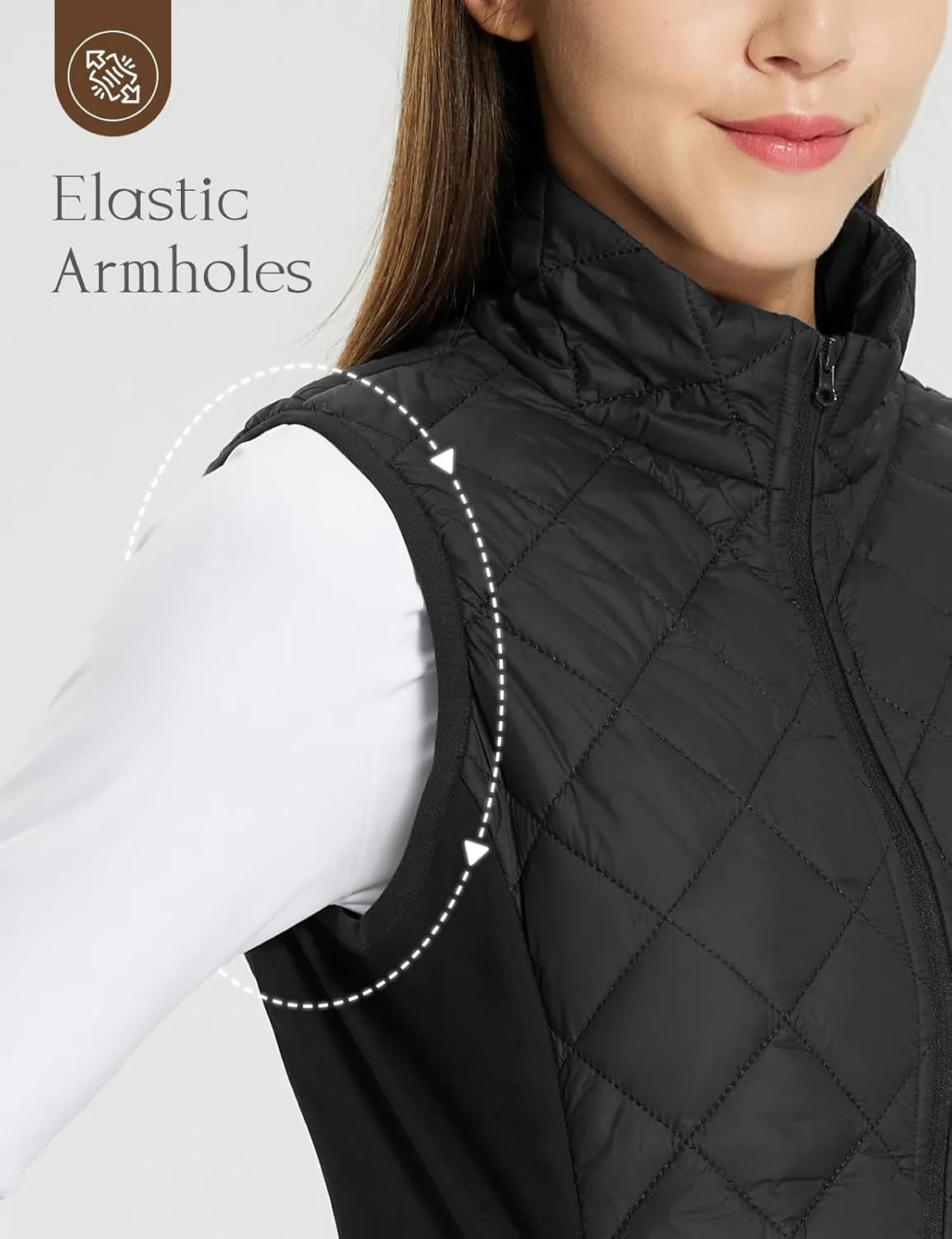 baleaf Women's Puffer Vest Lightweight Winter Warm Stand Collar Quilted Vests Water Resistant Zip Pockets