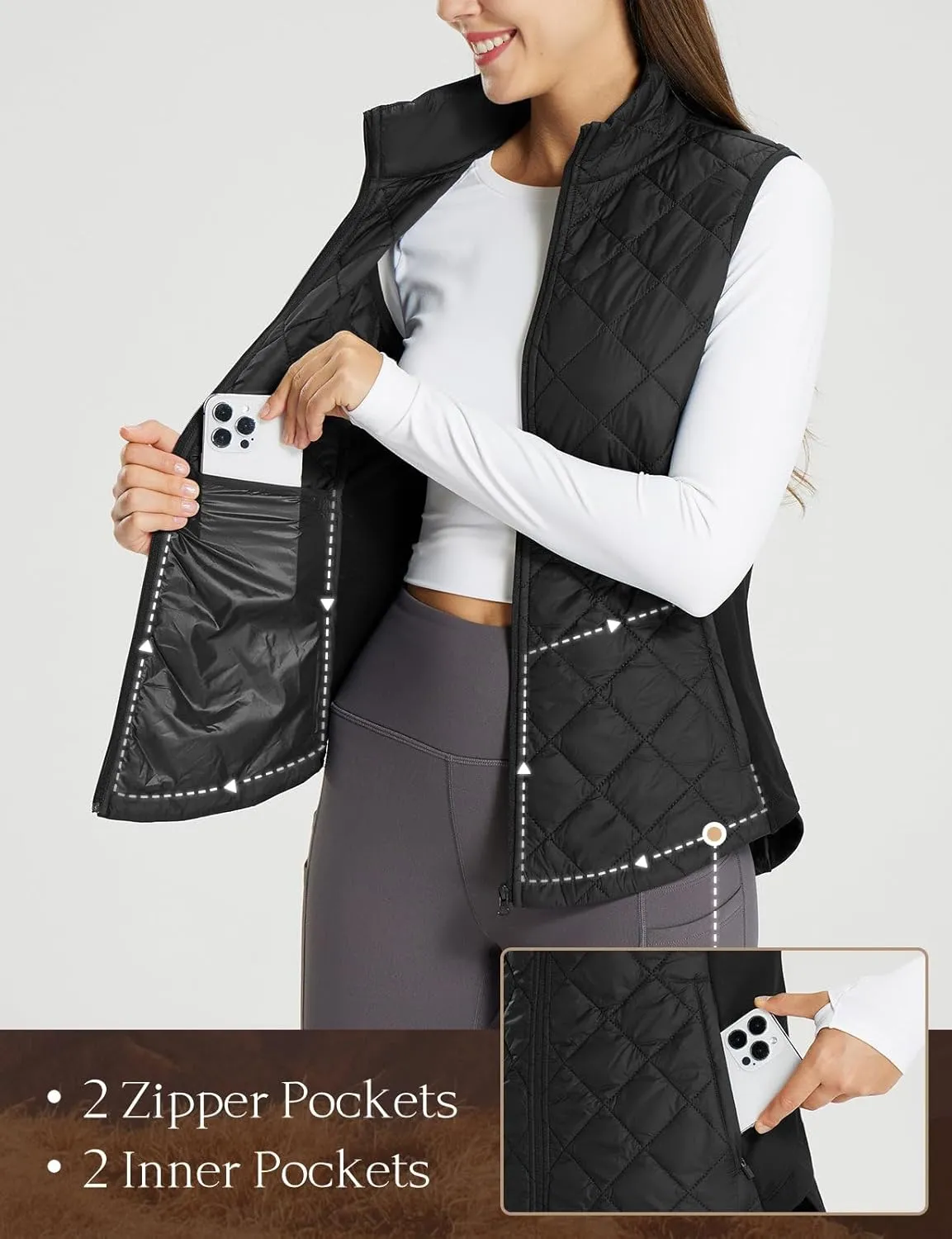 baleaf Women's Puffer Vest Lightweight Winter Warm Stand Collar Quilted Vests Water Resistant Zip Pockets