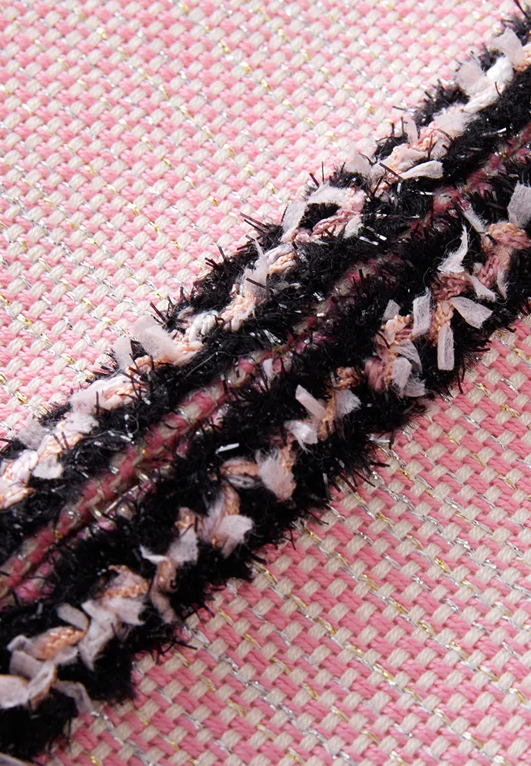 Black Trimmed Pink Tweed Vest