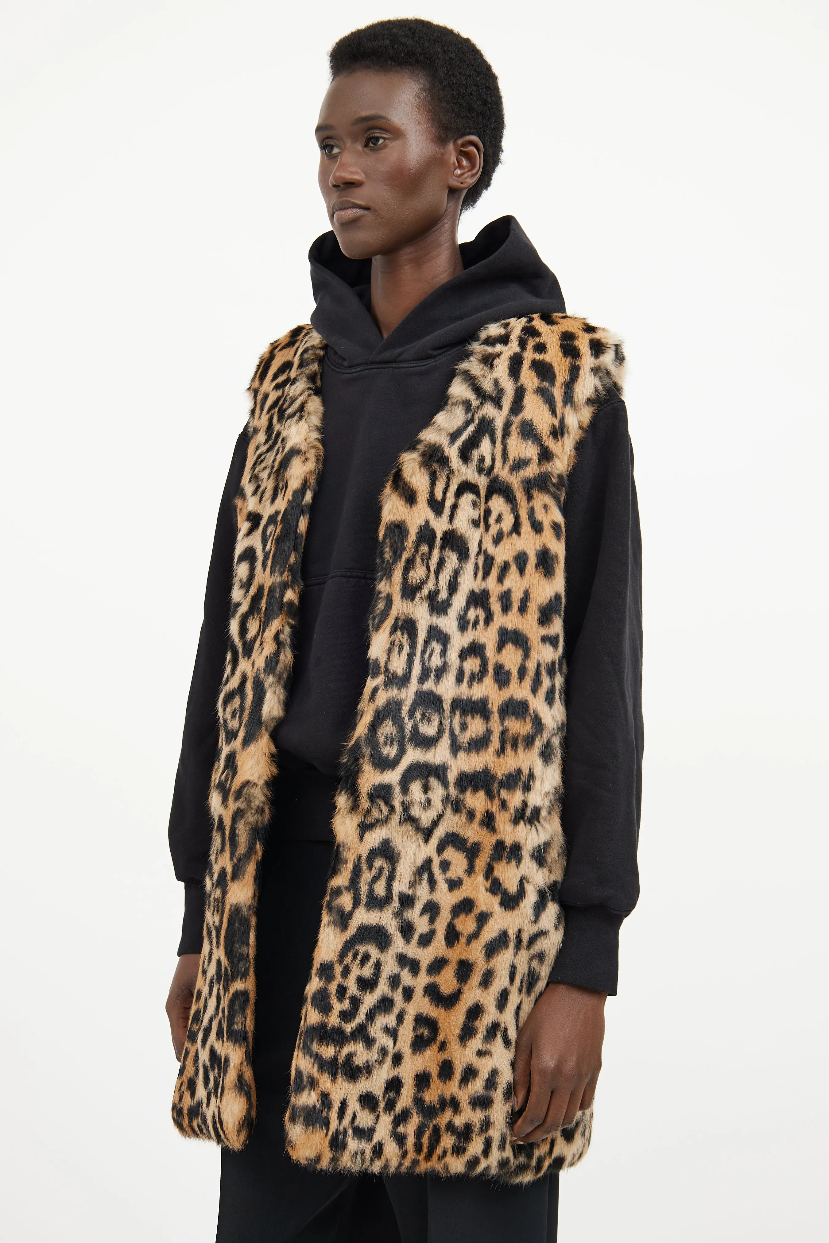 Brown & Black Printed Fur Vest
