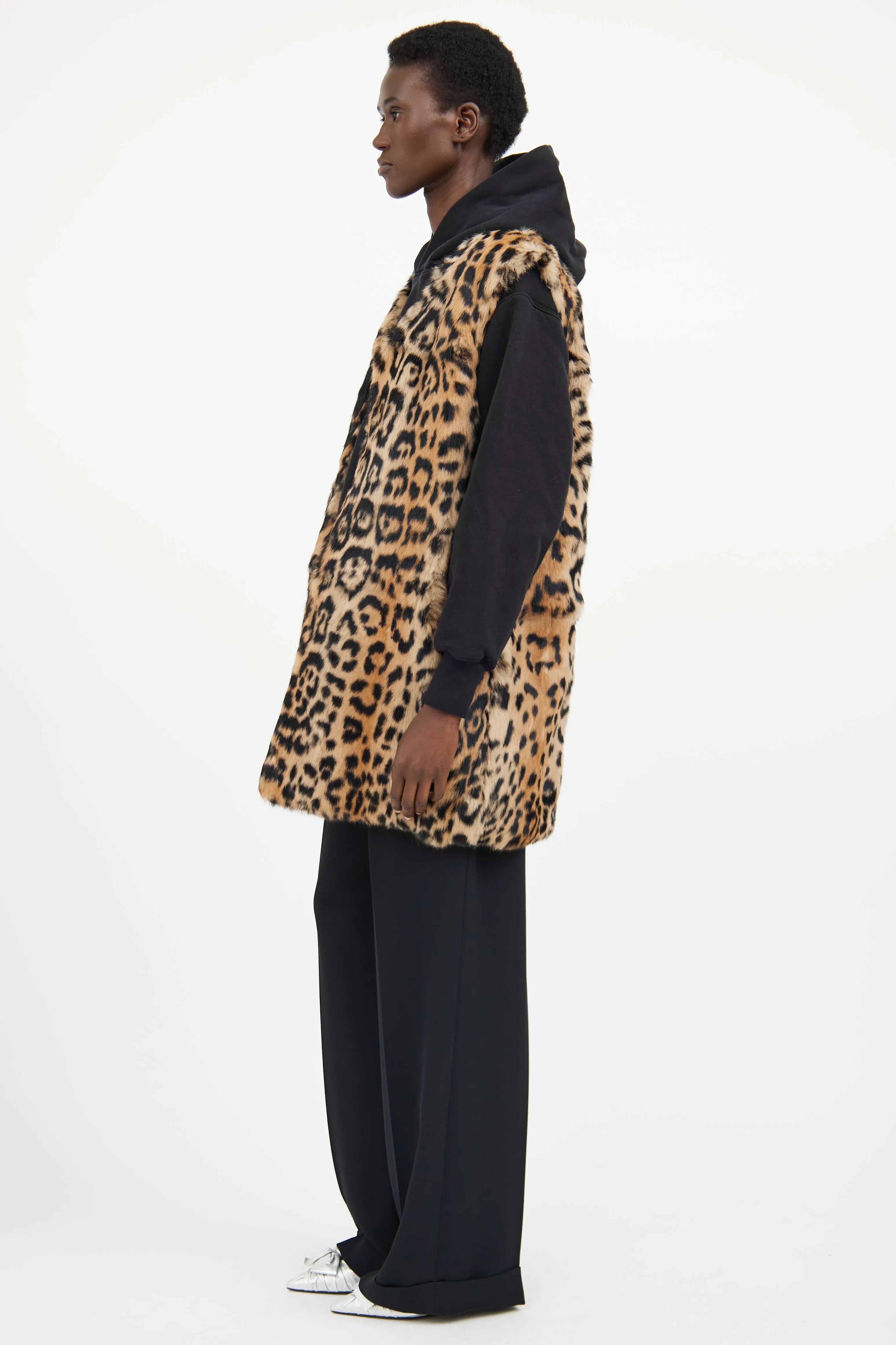 Brown & Black Printed Fur Vest