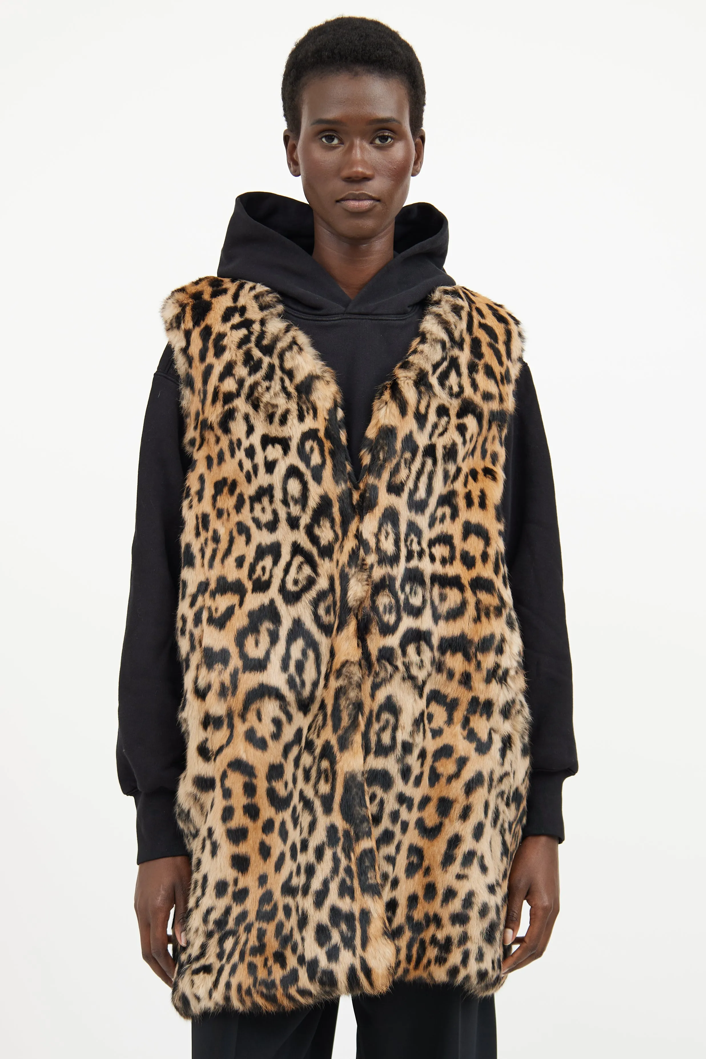 Brown & Black Printed Fur Vest