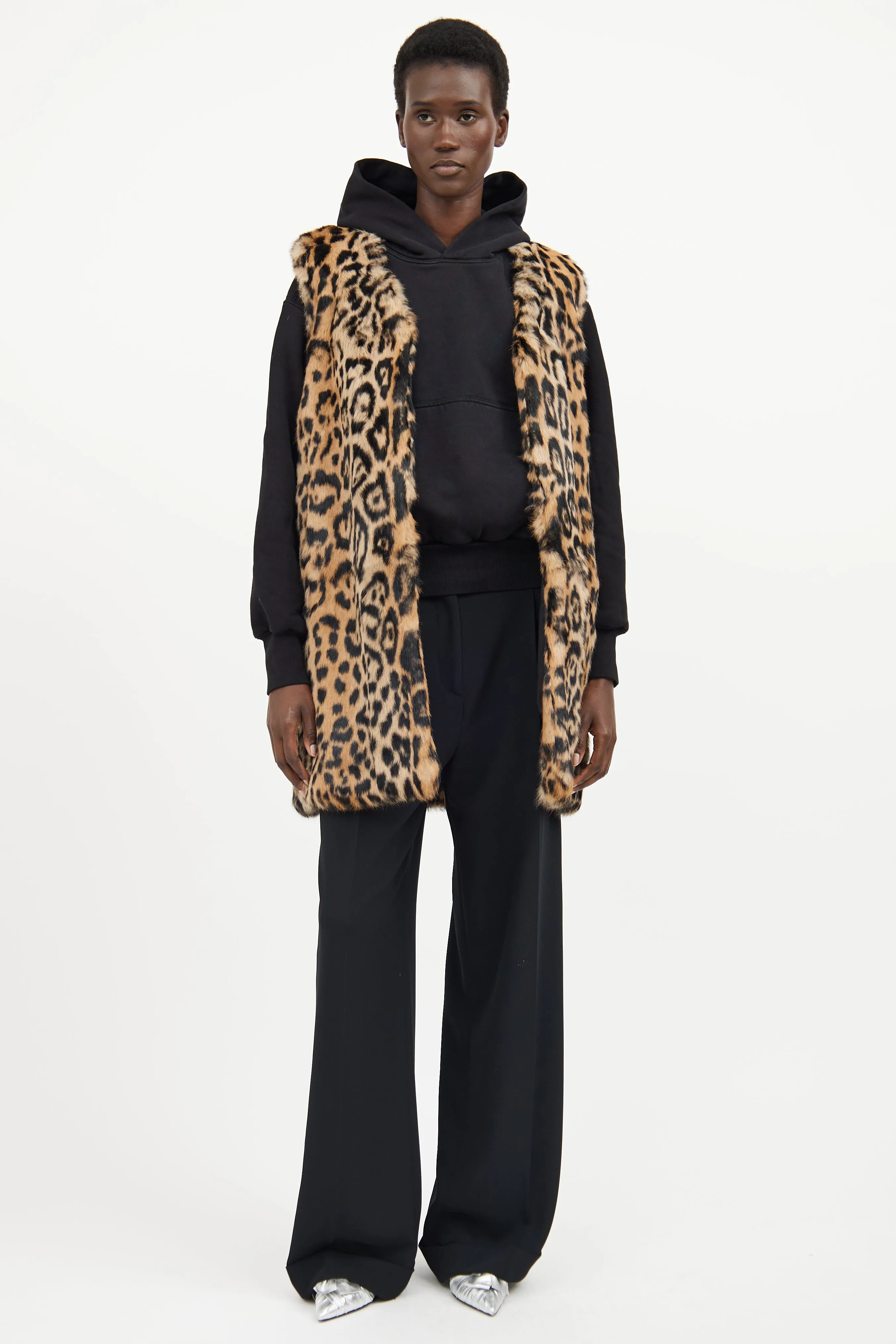 Brown & Black Printed Fur Vest