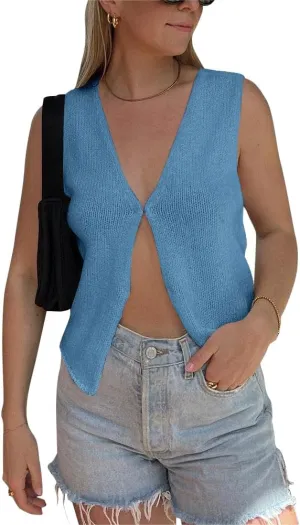 BZB Sweater Vest Women 2025 Summer Basic Tank Tops Crochet Knit Vests Sexy Sweater Sleeveless Vest Top