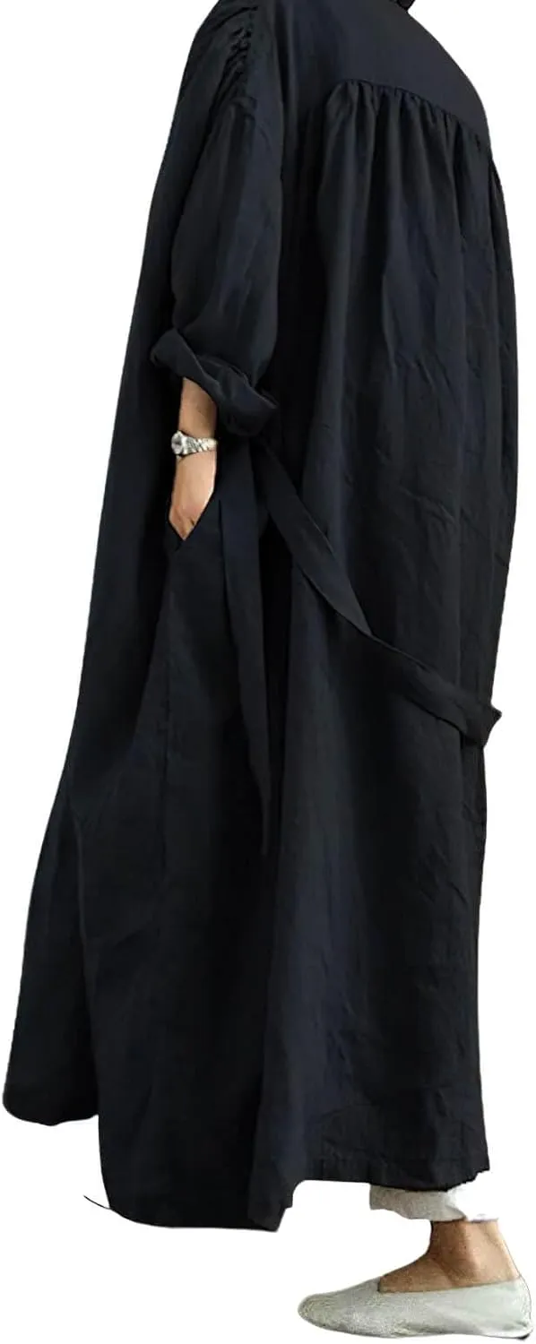 CHARTOU Women's Casual Lightweight Cotton Linen Long Sleeve Oversized Trench Coat