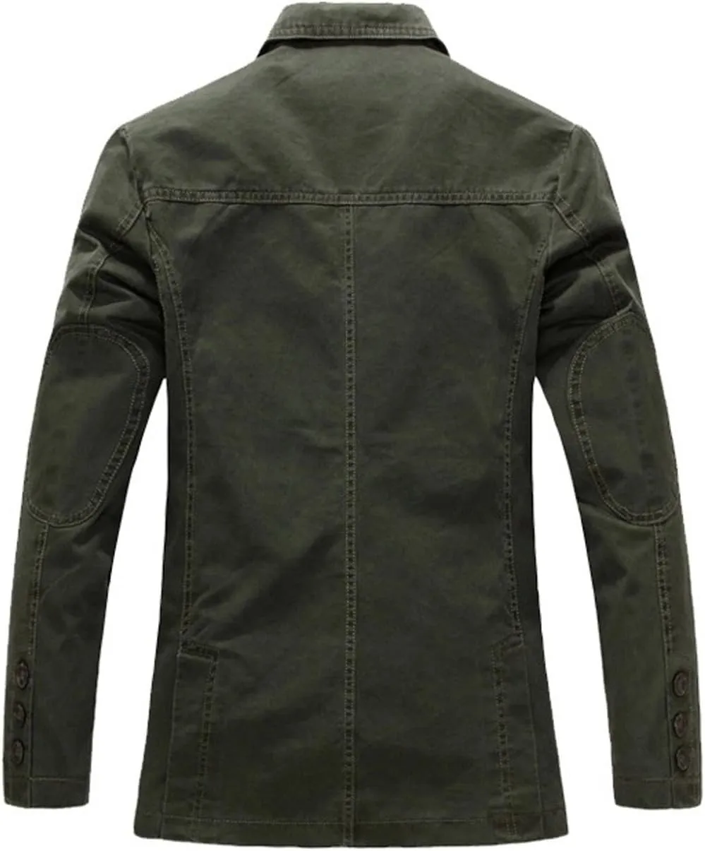 chouyatou Men's Casual Three-Button Stripe Lined Cotton Twill Suit Jacket