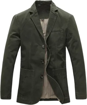 chouyatou Men's Casual Three-Button Stripe Lined Cotton Twill Suit Jacket