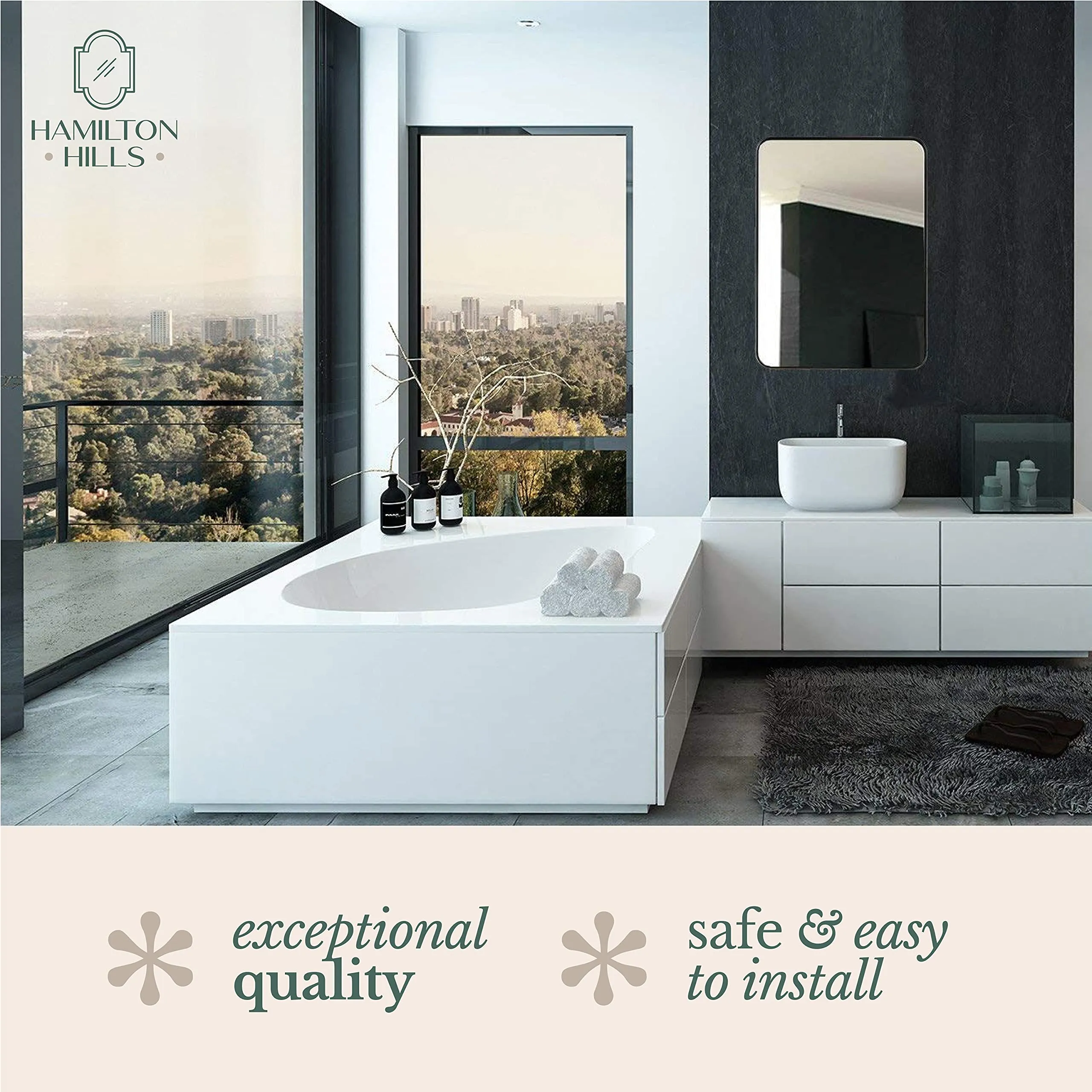 Contemporary Brushed Metal Wall Mirror | Glass Panel Bronze Brushed Framed Rounded Corner
