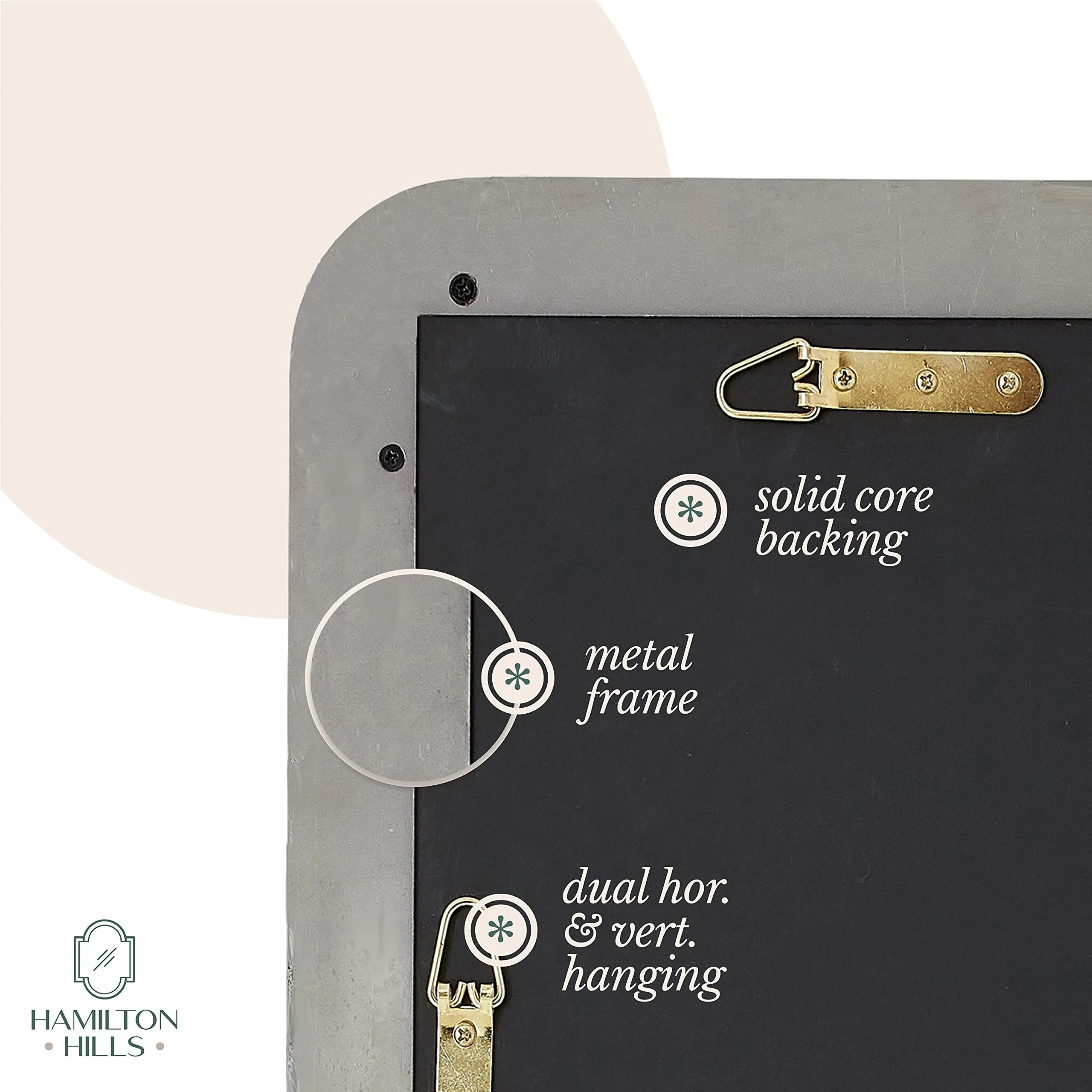 Contemporary Brushed Metal Wall Mirror | Glass Panel Bronze Brushed Framed Rounded Corner