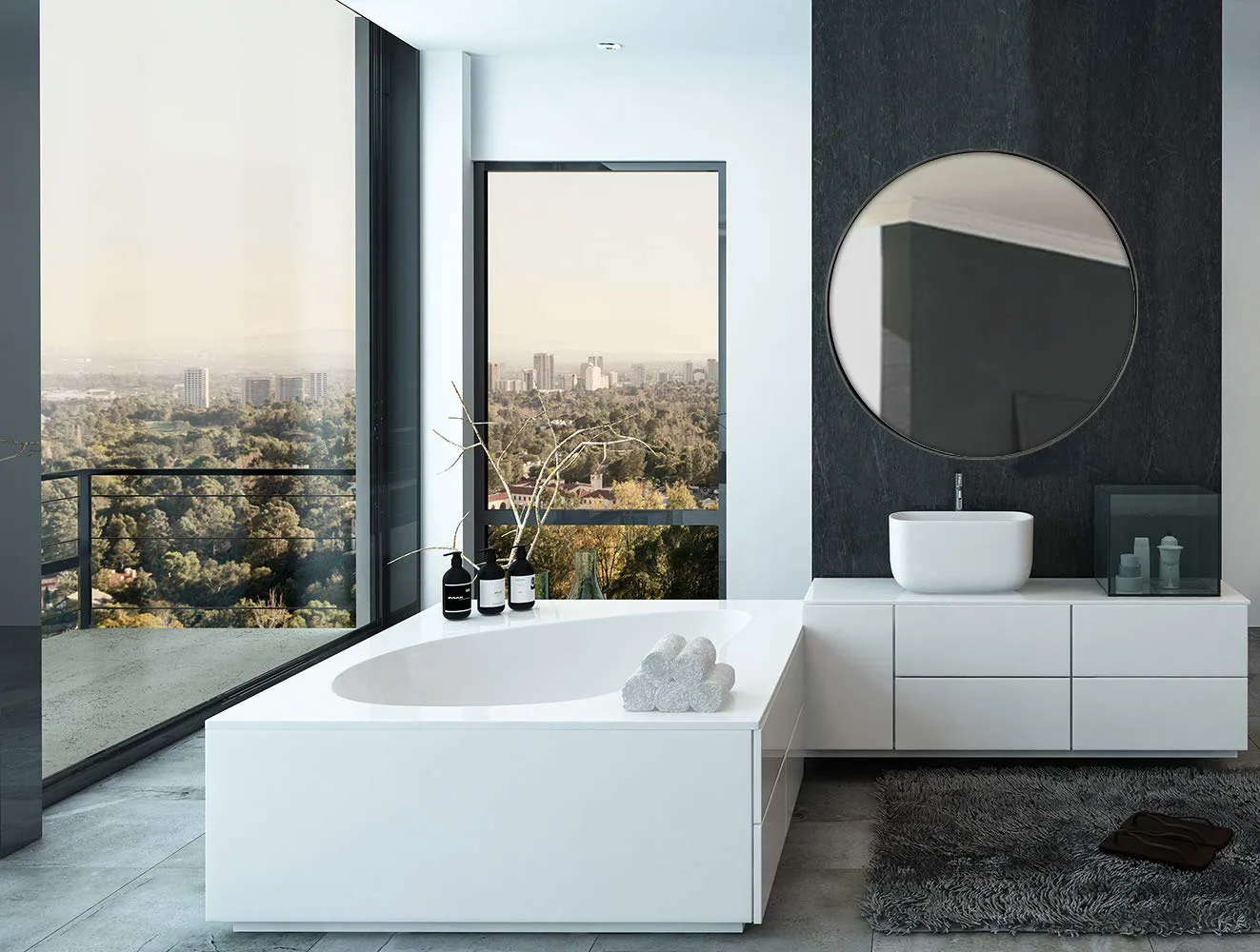 Contemporary Metal Bronze Circle Wall Mirror | Glass Panel Bronze Framed Rounded Circle
