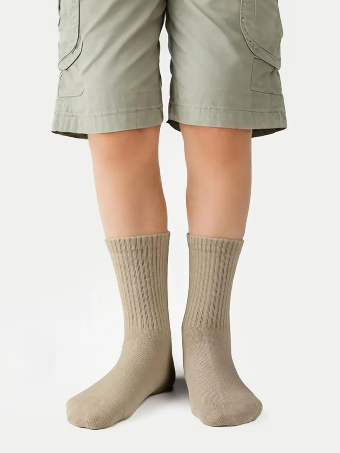 COTTON DAY Unisex School Kids Boys Girls Soft Cotton Black White Gray Navy Khaki Athletic Socks with Retro Stripes