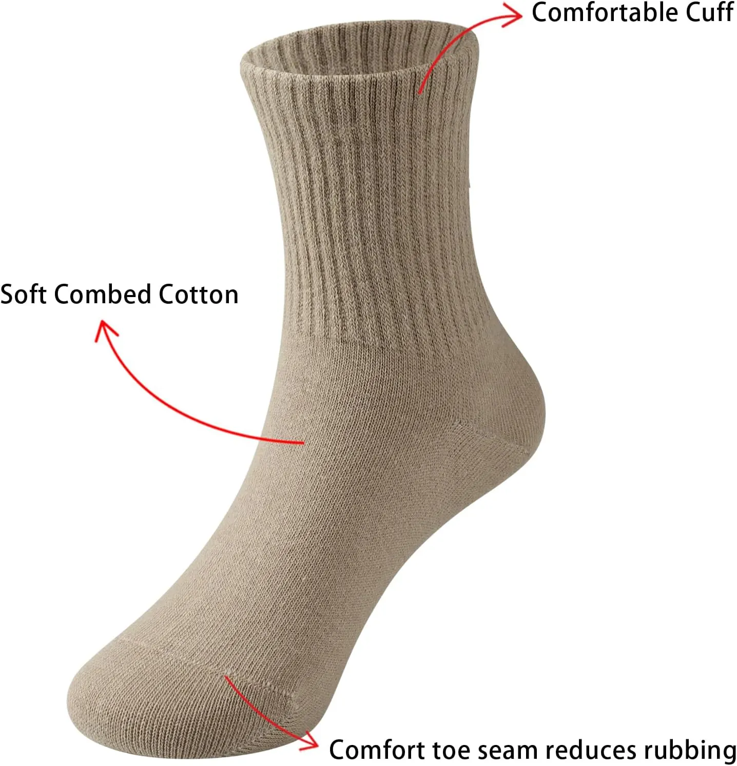 COTTON DAY Unisex School Kids Boys Girls Soft Cotton Black White Gray Navy Khaki Athletic Socks with Retro Stripes