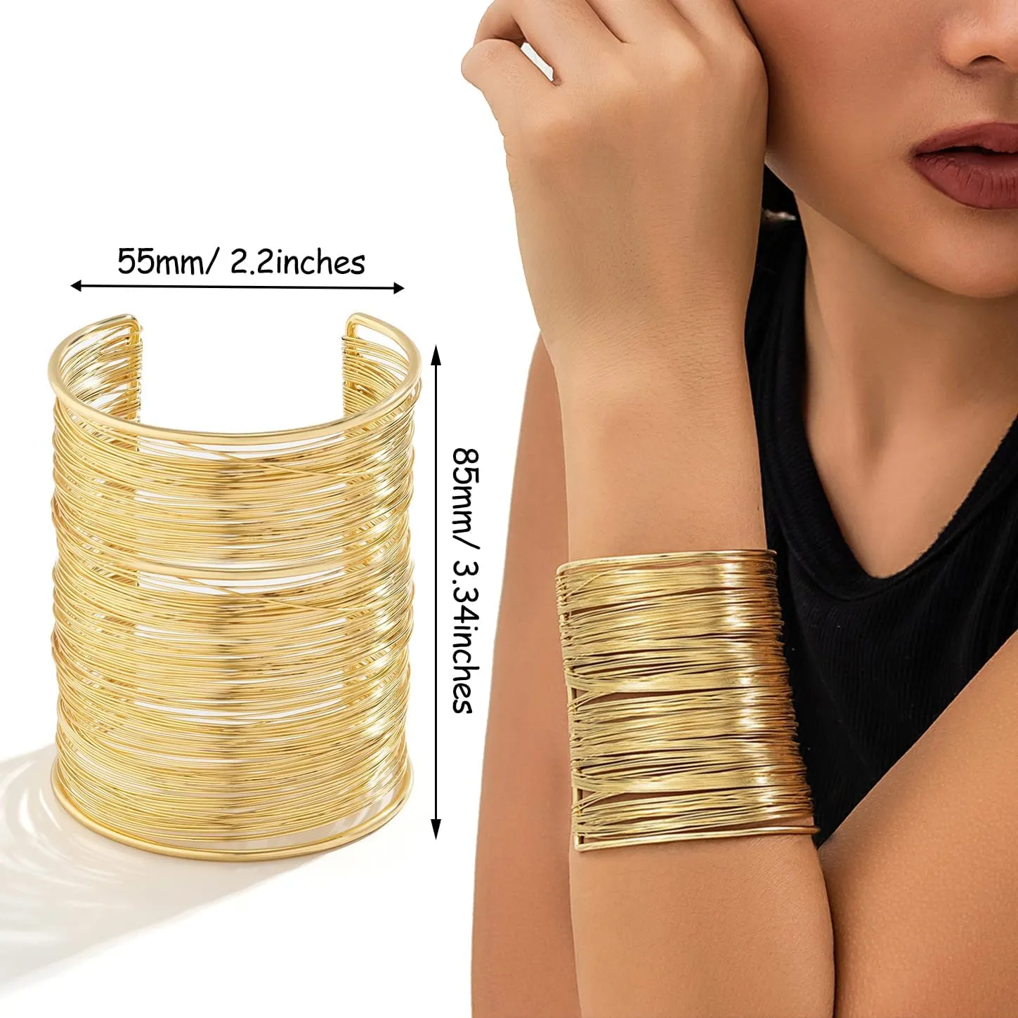 EIELO 2 Pcs Gold Cuff Bangle Bracelet for Women Open Wrist Cuff Wrap Bracelet