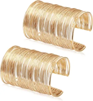 EIELO 2 Pcs Gold Cuff Bangle Bracelet for Women Open Wrist Cuff Wrap Bracelet
