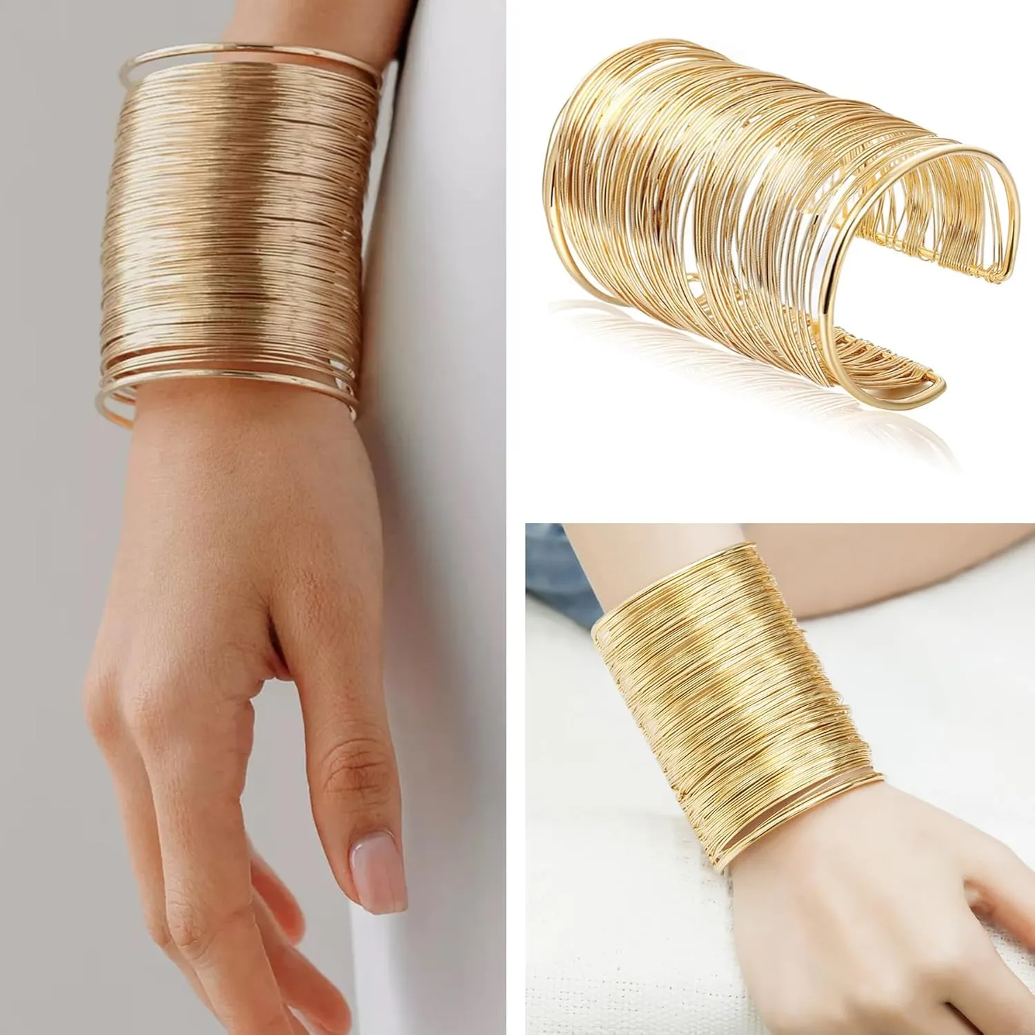 EIELO 2 Pcs Gold Cuff Bangle Bracelet for Women Open Wrist Cuff Wrap Bracelet