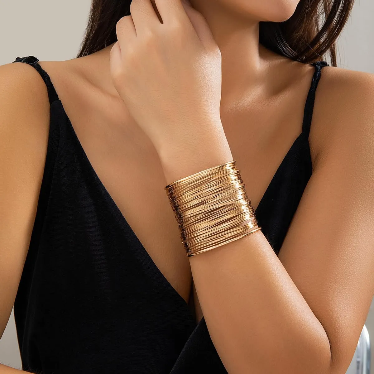 EIELO 2 Pcs Gold Cuff Bangle Bracelet for Women Open Wrist Cuff Wrap Bracelet