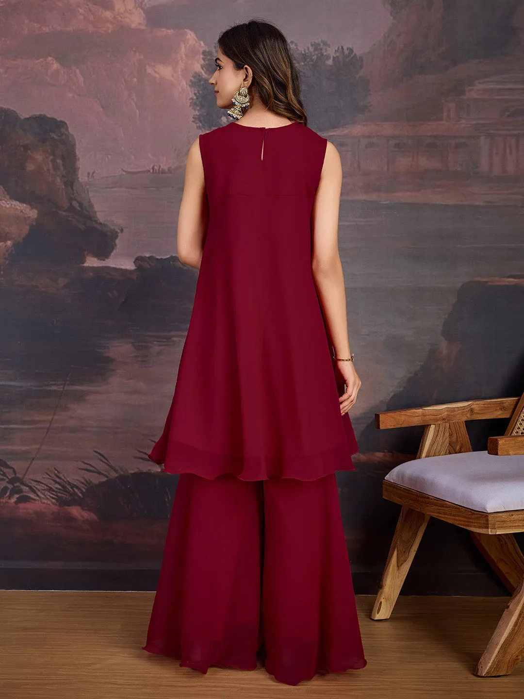 Embroidered A-Line Kurta With Palazzo