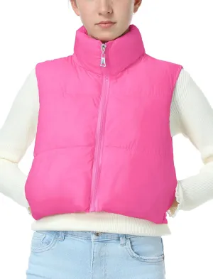 EXARUS Girls Puffer Vest Cropped Puffy Water Resistant with Pockets Lightweight Outerwear Vests Warm Sleeveless 6-14Y