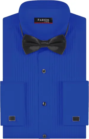 FAHIZO Men's White Tuxedo Shirt with Wing Collar, French Cuffs & Accessories