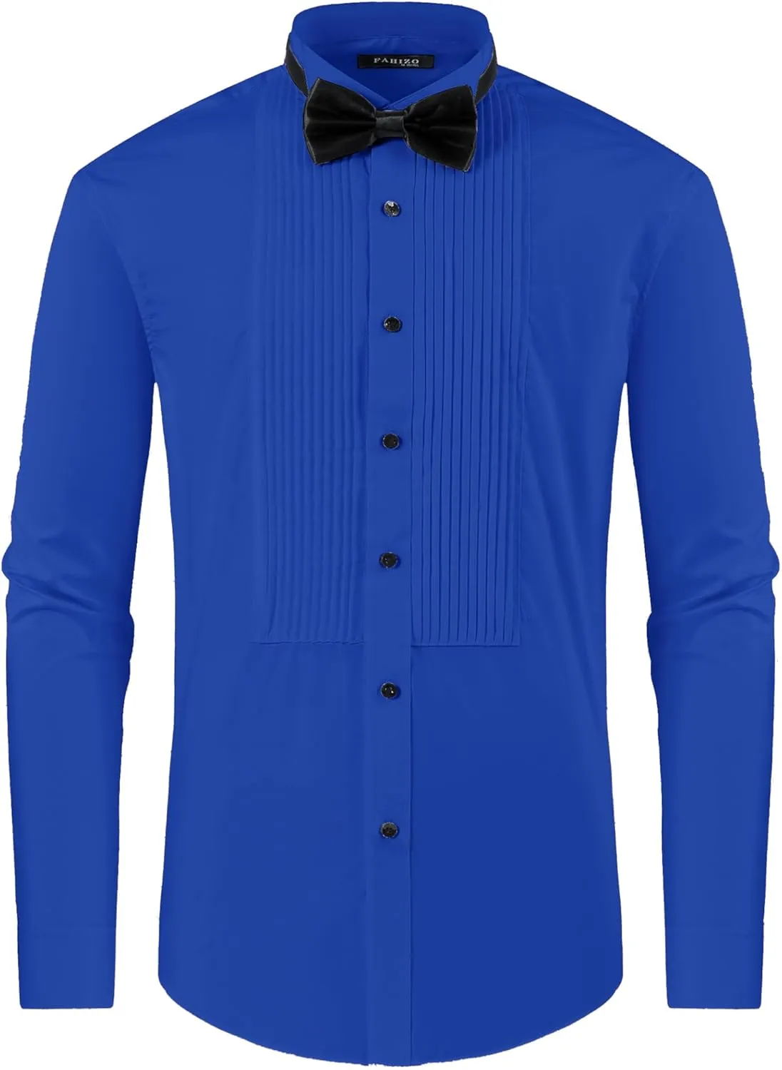 FAHIZO Men's White Tuxedo Shirt with Wing Collar, French Cuffs & Accessories