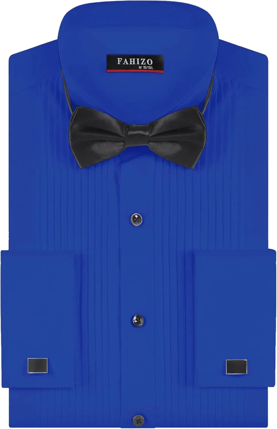 FAHIZO Men's White Tuxedo Shirt with Wing Collar, French Cuffs & Accessories