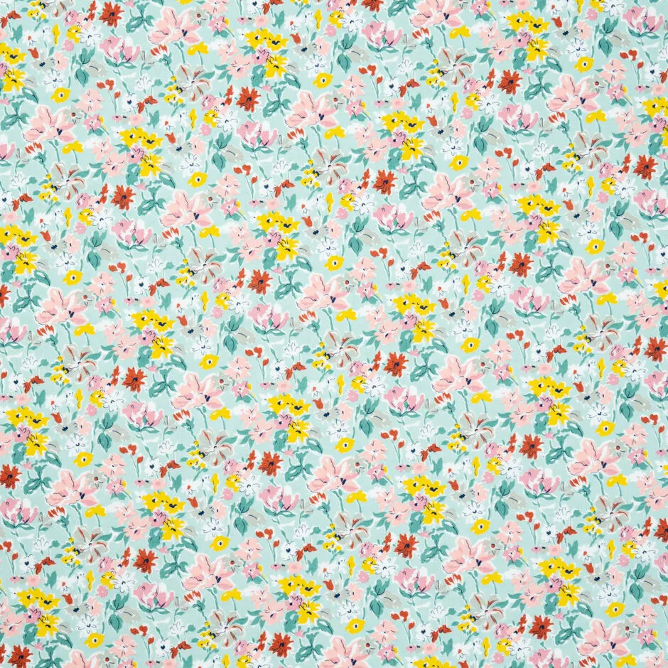 Floral on Pale Mint 'California Bloom' Liberty Cotton Tana Lawn