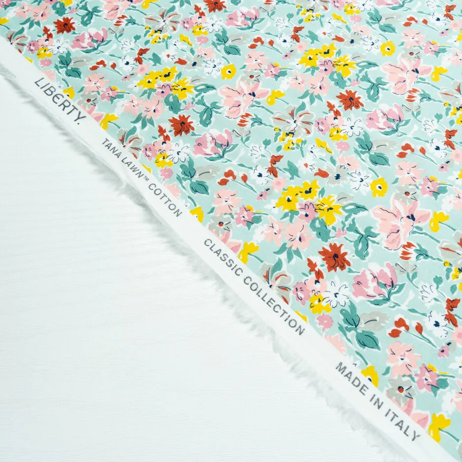 Floral on Pale Mint 'California Bloom' Liberty Cotton Tana Lawn