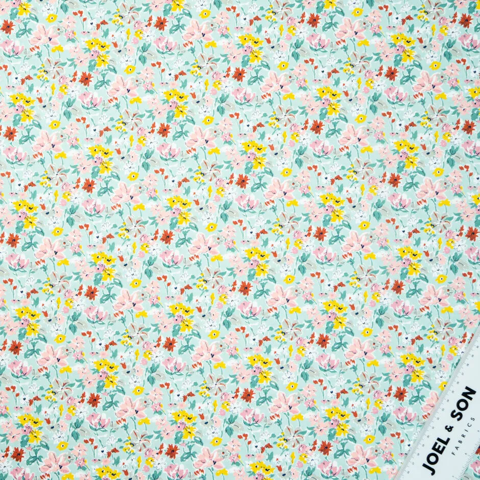 Floral on Pale Mint 'California Bloom' Liberty Cotton Tana Lawn