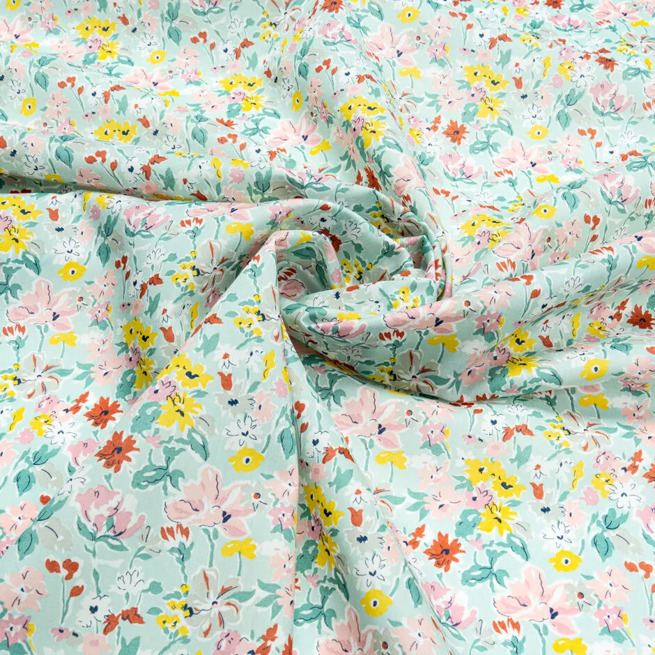 Floral on Pale Mint 'California Bloom' Liberty Cotton Tana Lawn