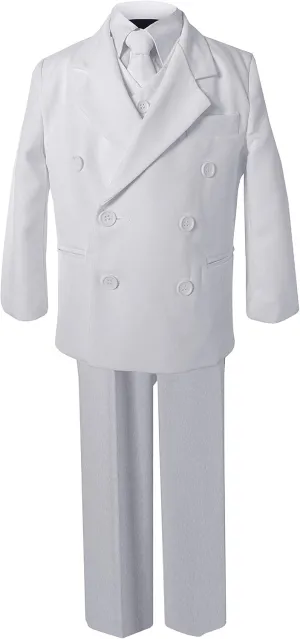 Gino Giovanni Boy White Double Breasted Formal 5 Piece Dress Suit Set