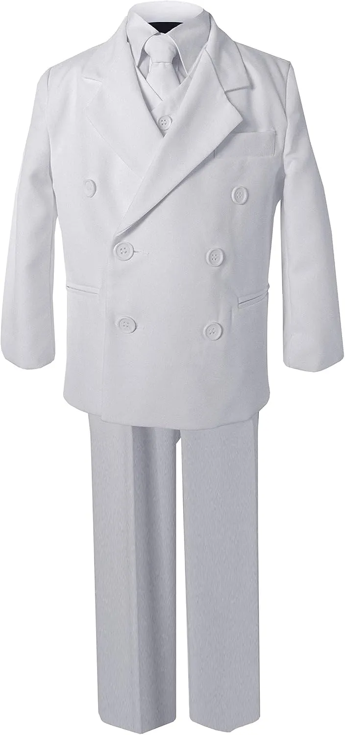 Gino Giovanni Boy White Double Breasted Formal 5 Piece Dress Suit Set