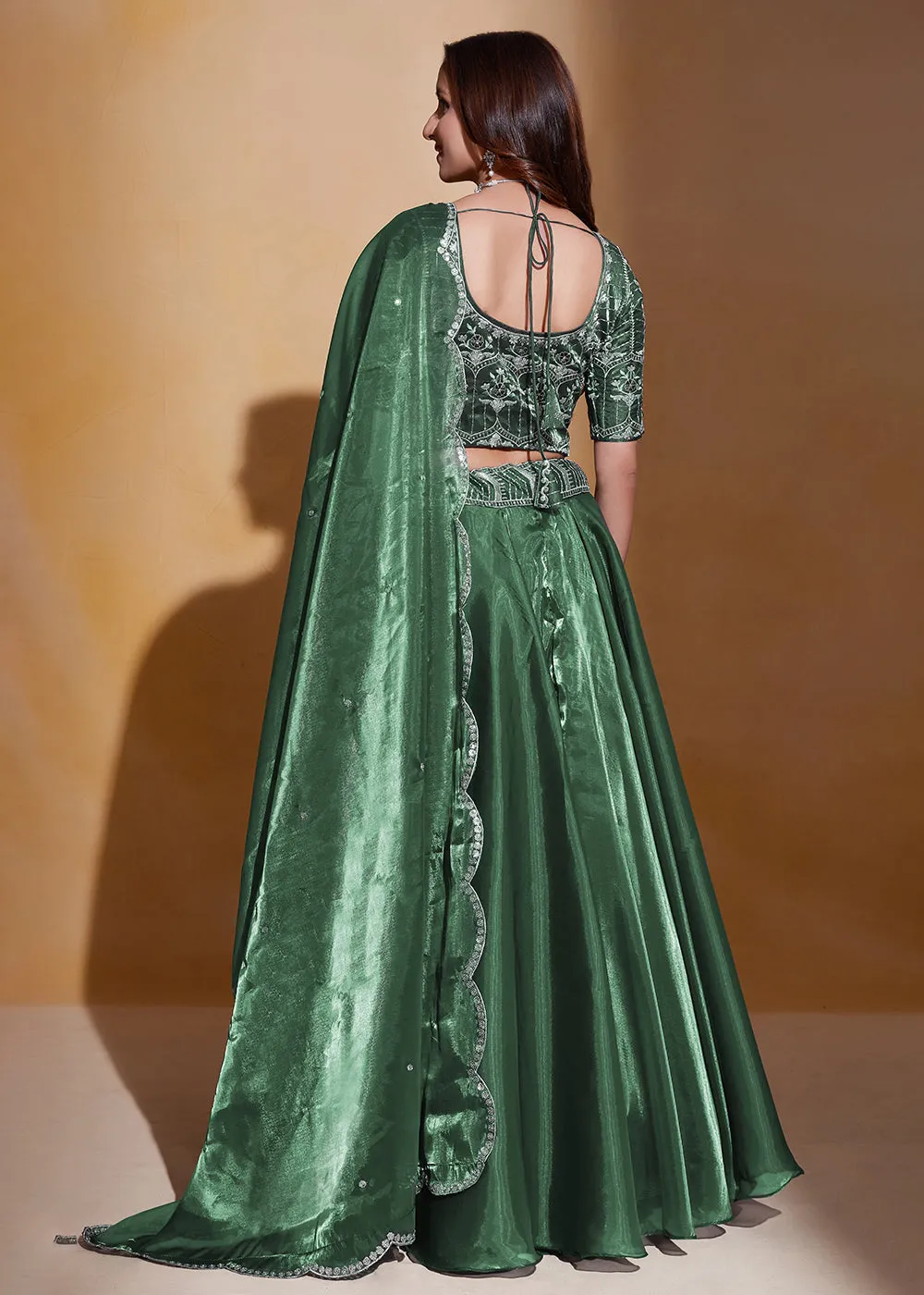 Green Organza Silk A Line Festive Party Lehenga Choli