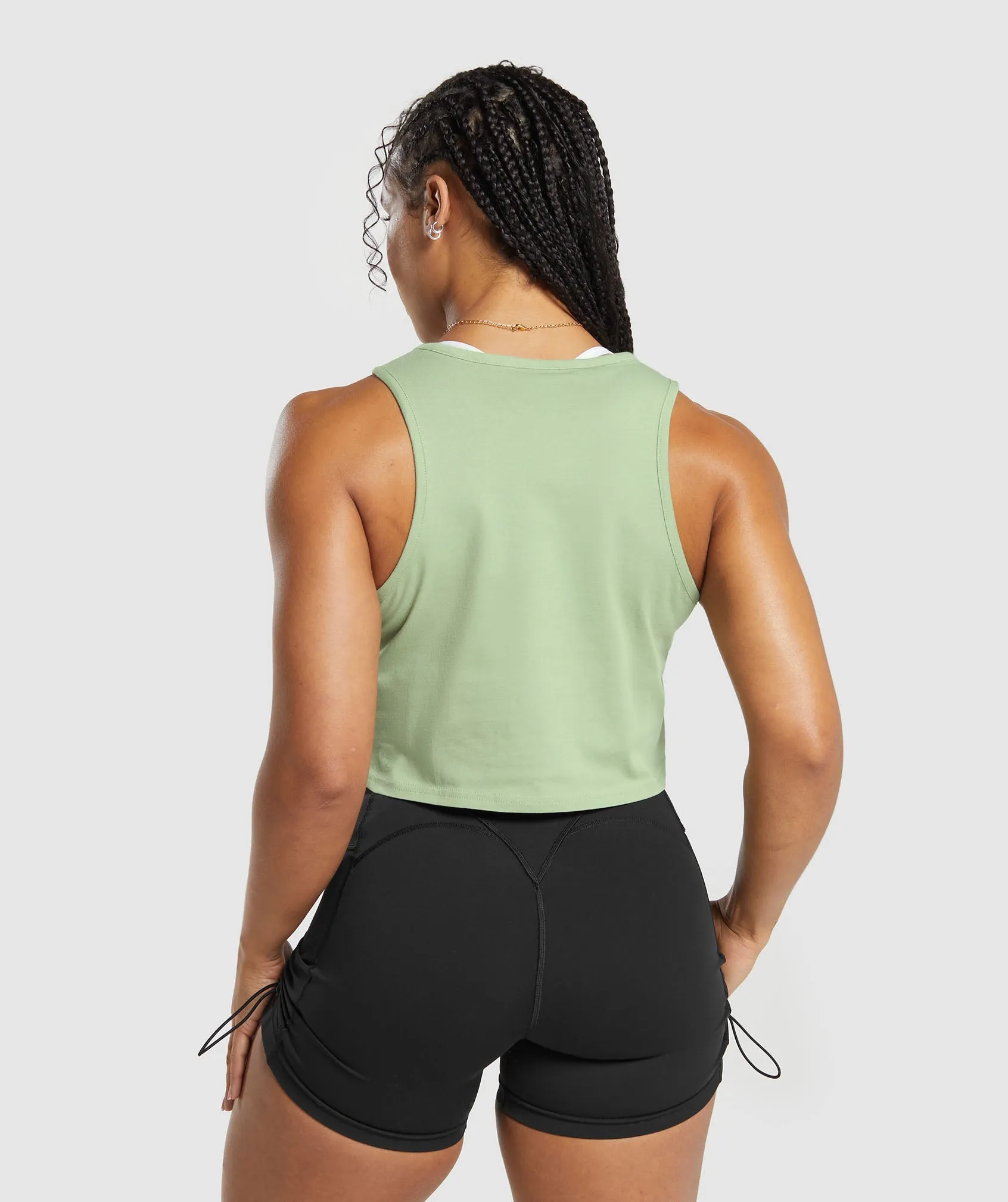 Gymshark Lifting Essential Cotton Crop Tank - Faded Green