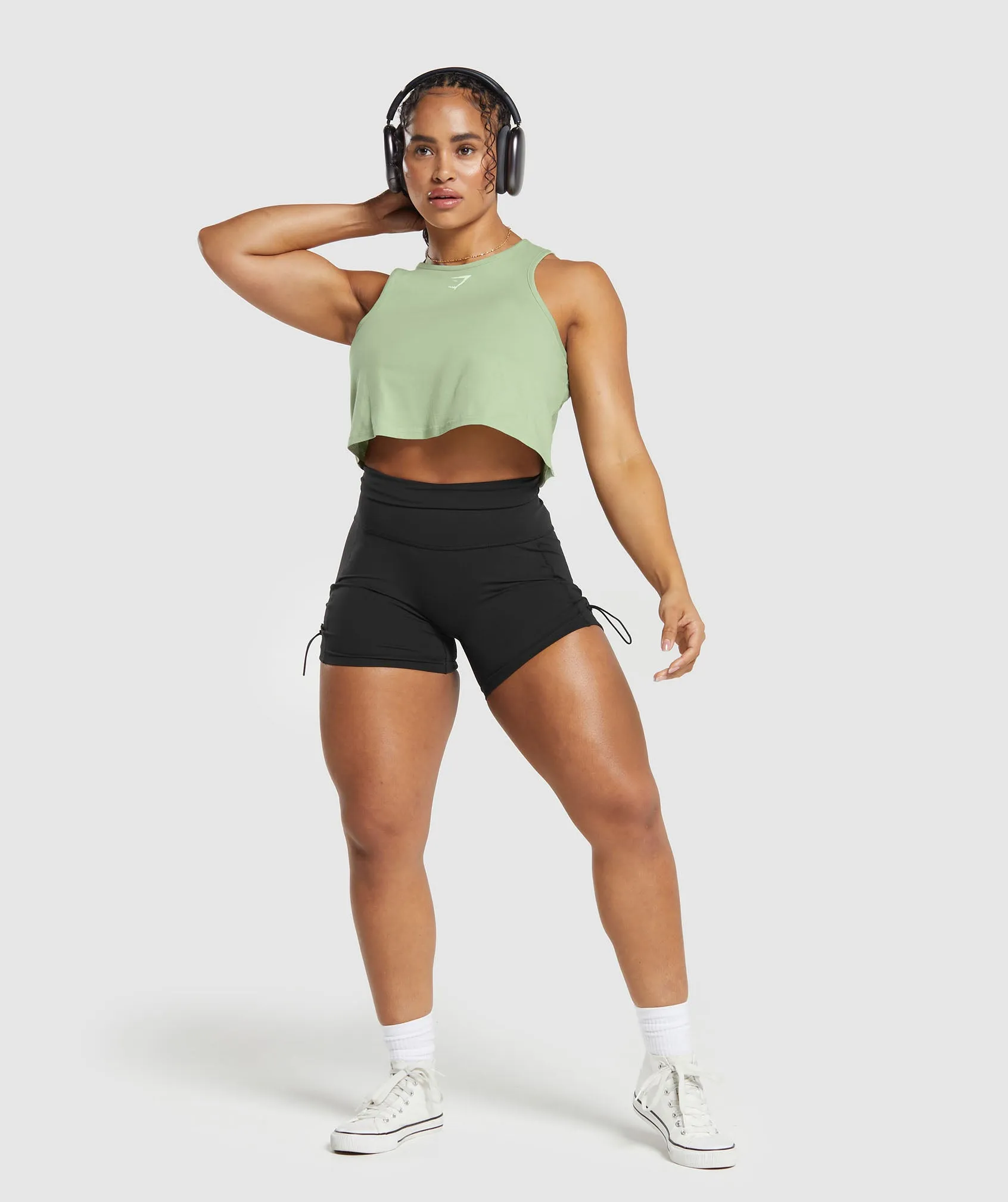 Gymshark Lifting Essential Cotton Crop Tank - Faded Green
