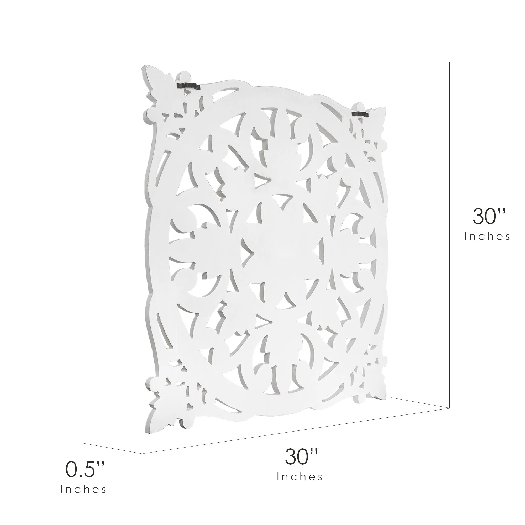 Hand-Carved Square Floral Wood Medallion – White (30”)