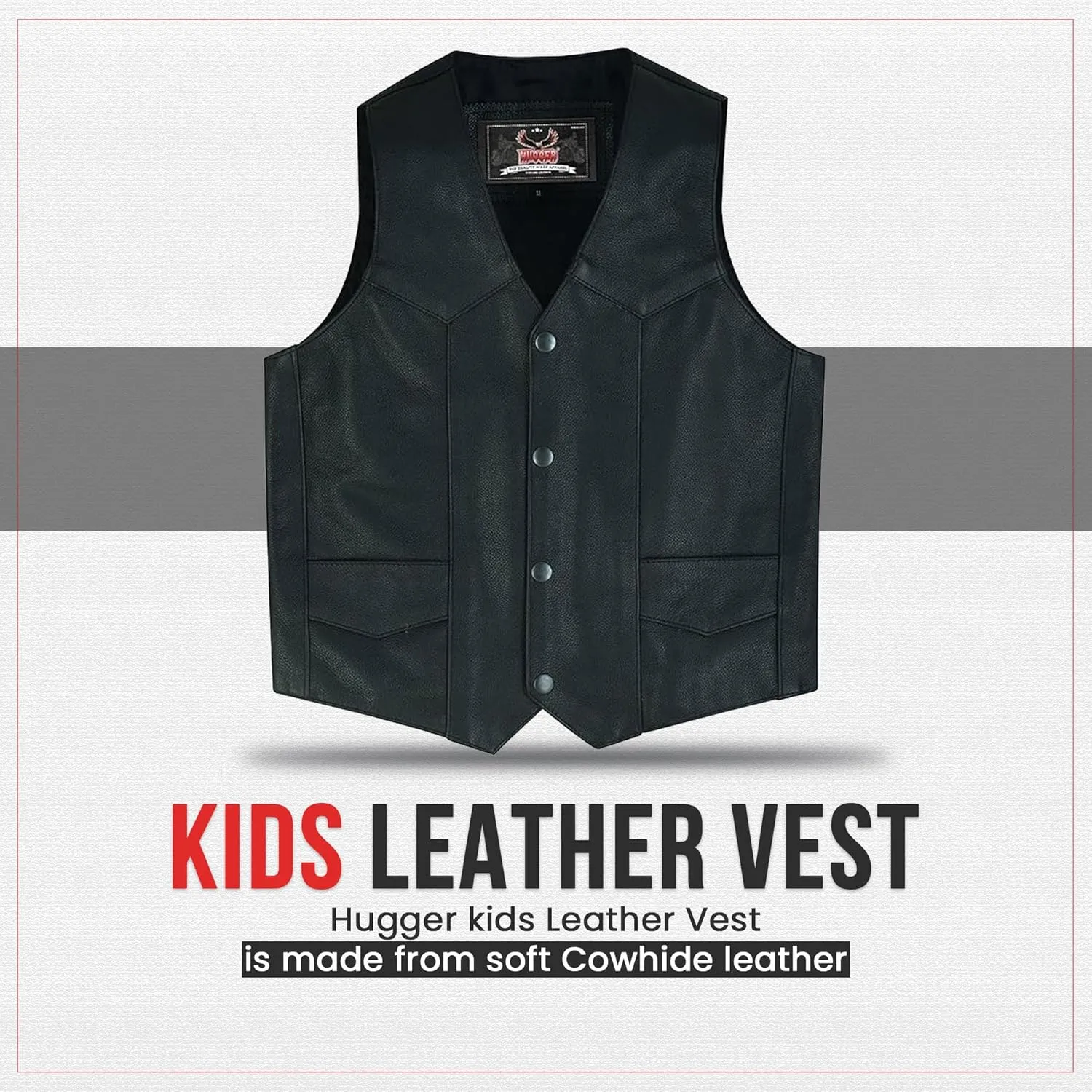 Hugger Kids Leather Vest Fashion Button Sleeveless Toddler's Tops Cute V Neck Jacket Waistcoat with Multiple Pockets