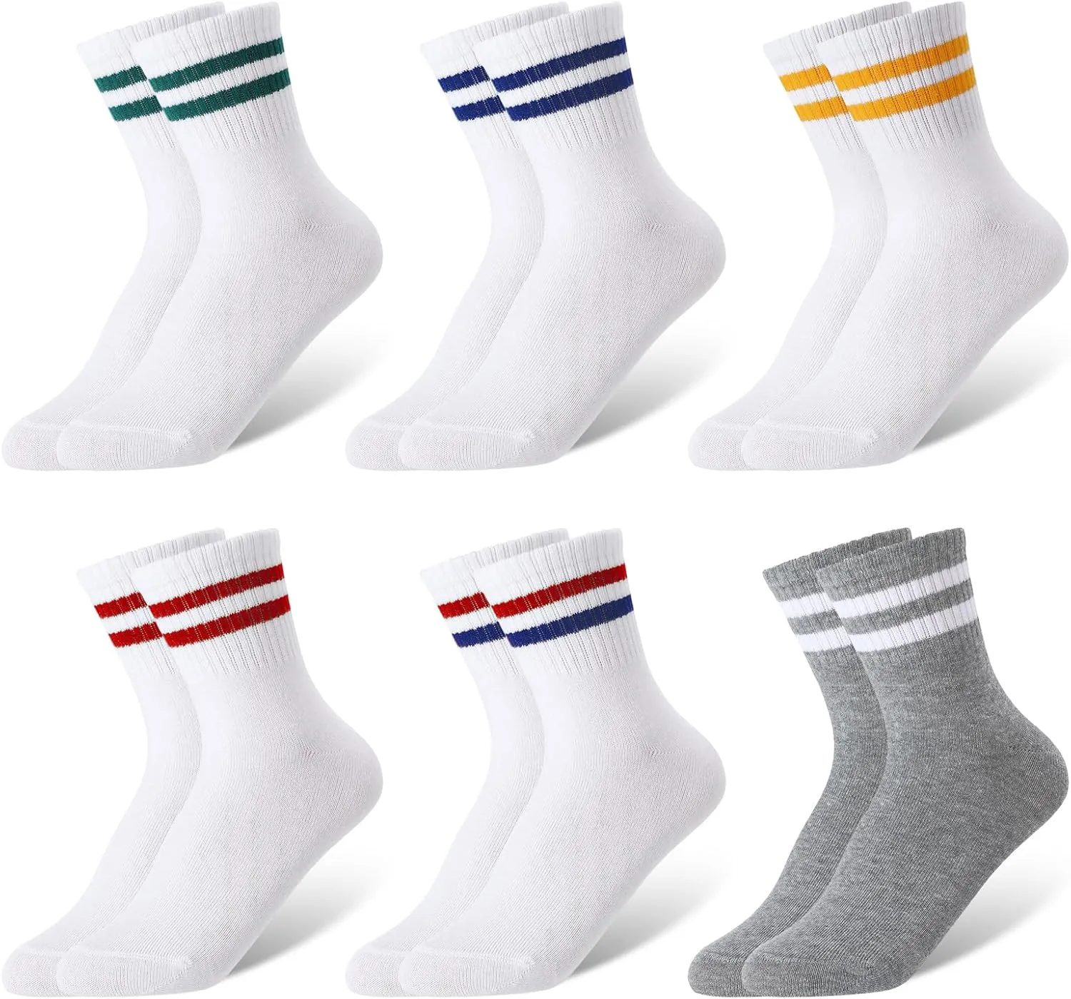 Jspupifip 6 Pairs Children Cotton Socks Boys Crew Socks Kids Sports Striped Girls Boys Cotton Socks School Athletic Socks