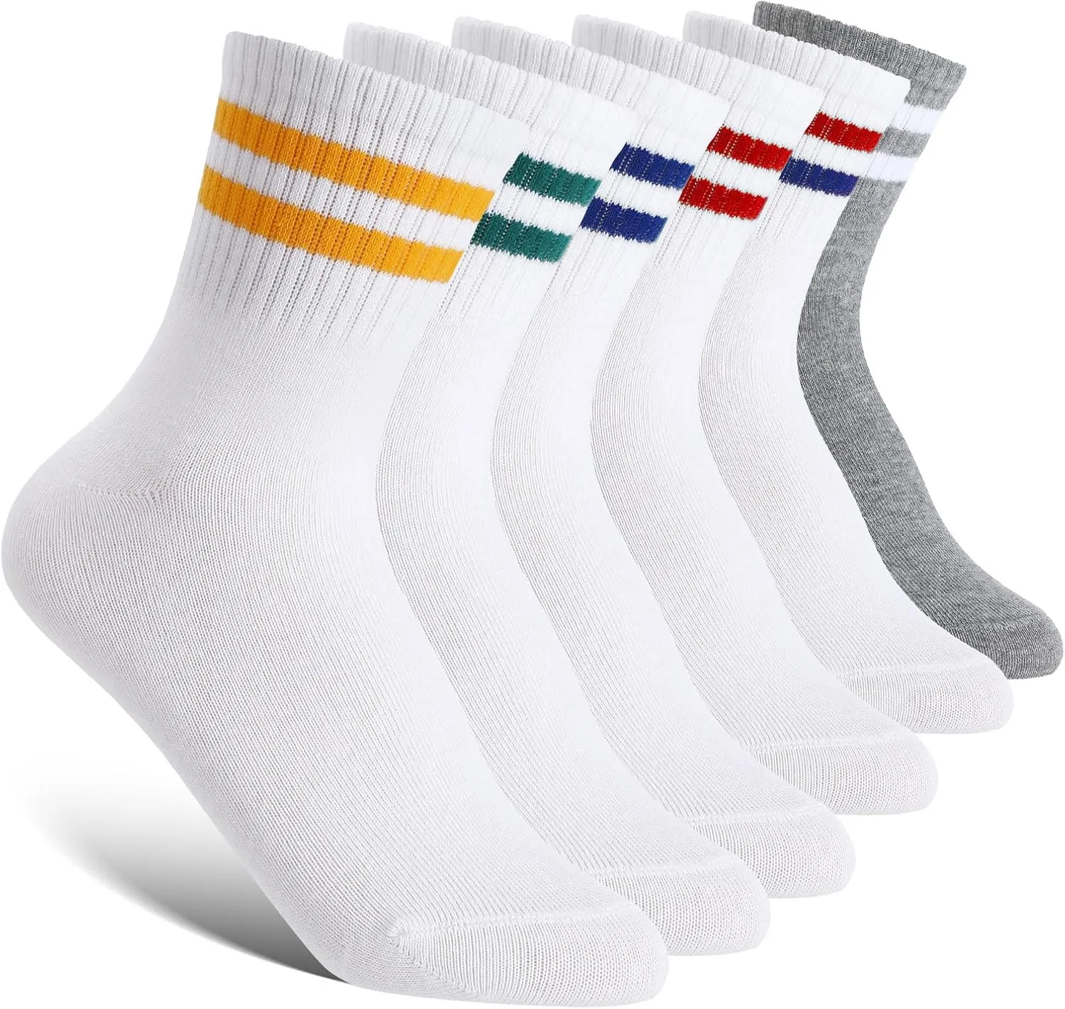 Jspupifip 6 Pairs Children Cotton Socks Boys Crew Socks Kids Sports Striped Girls Boys Cotton Socks School Athletic Socks