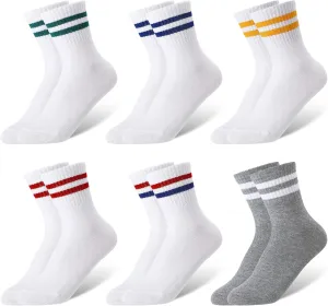 Jspupifip 6 Pairs Children Cotton Socks Boys Crew Socks Kids Sports Striped Girls Boys Cotton Socks School Athletic Socks