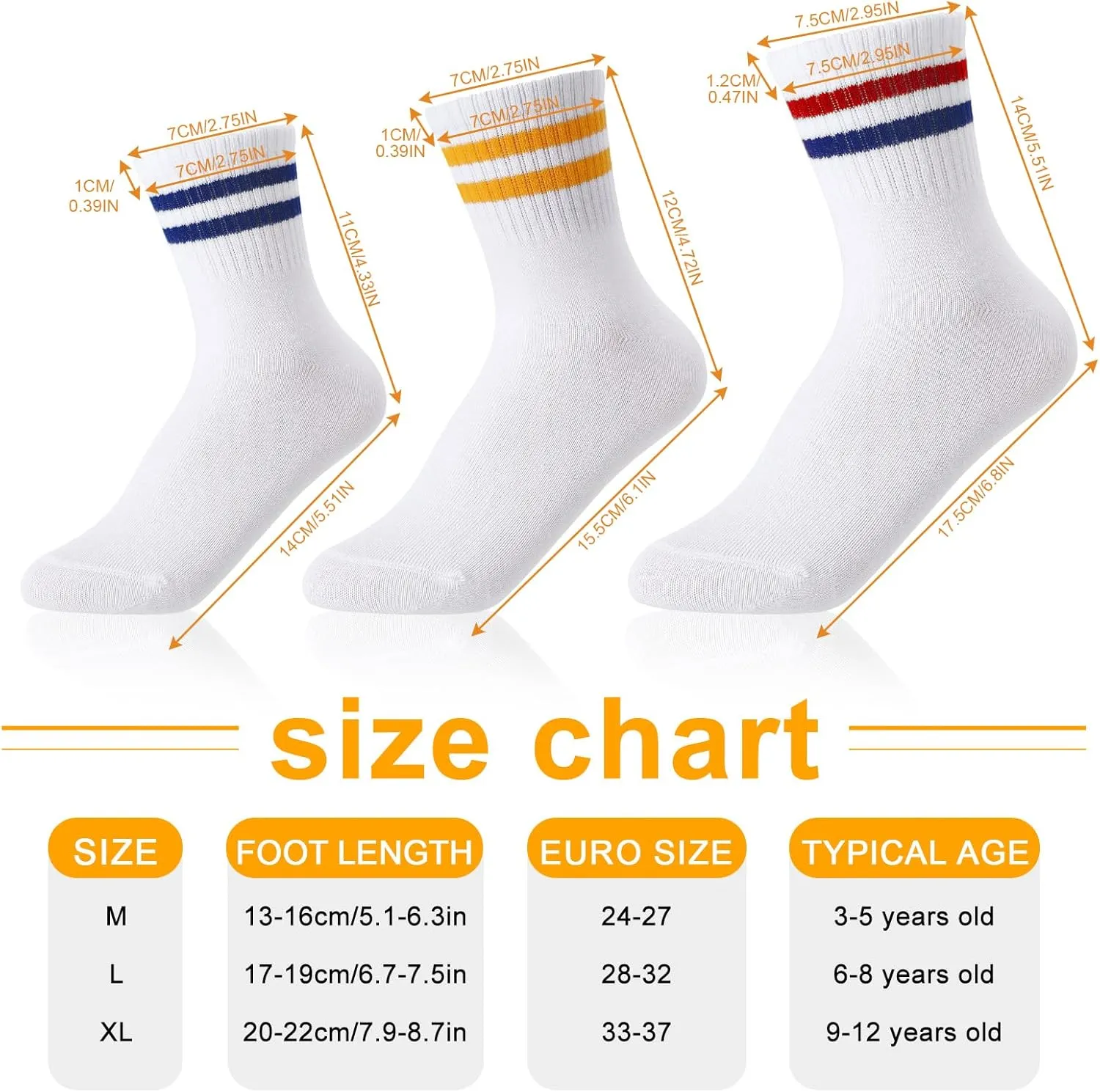 Jspupifip 6 Pairs Children Cotton Socks Boys Crew Socks Kids Sports Striped Girls Boys Cotton Socks School Athletic Socks