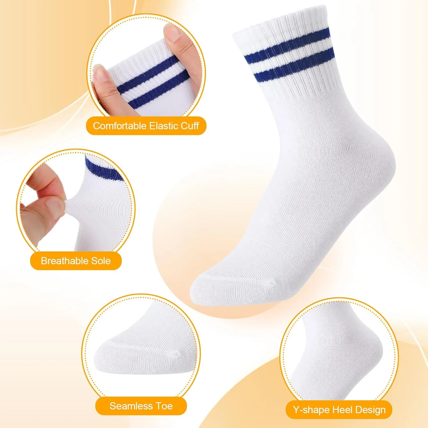 Jspupifip 6 Pairs Children Cotton Socks Boys Crew Socks Kids Sports Striped Girls Boys Cotton Socks School Athletic Socks