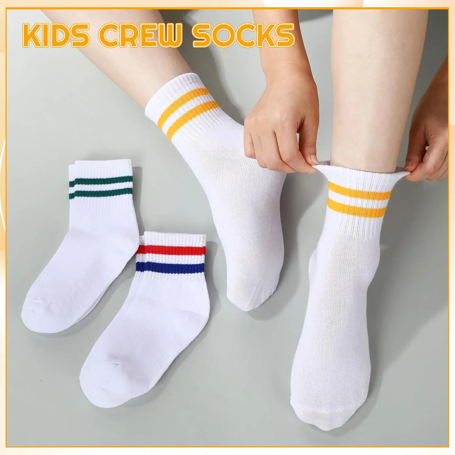 Jspupifip 6 Pairs Children Cotton Socks Boys Crew Socks Kids Sports Striped Girls Boys Cotton Socks School Athletic Socks